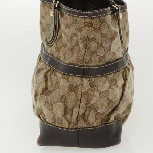 GUCCI GG Canvas Tote Bag Coated Canvas Beige Dark Brown Auth - Picture 5 of 16